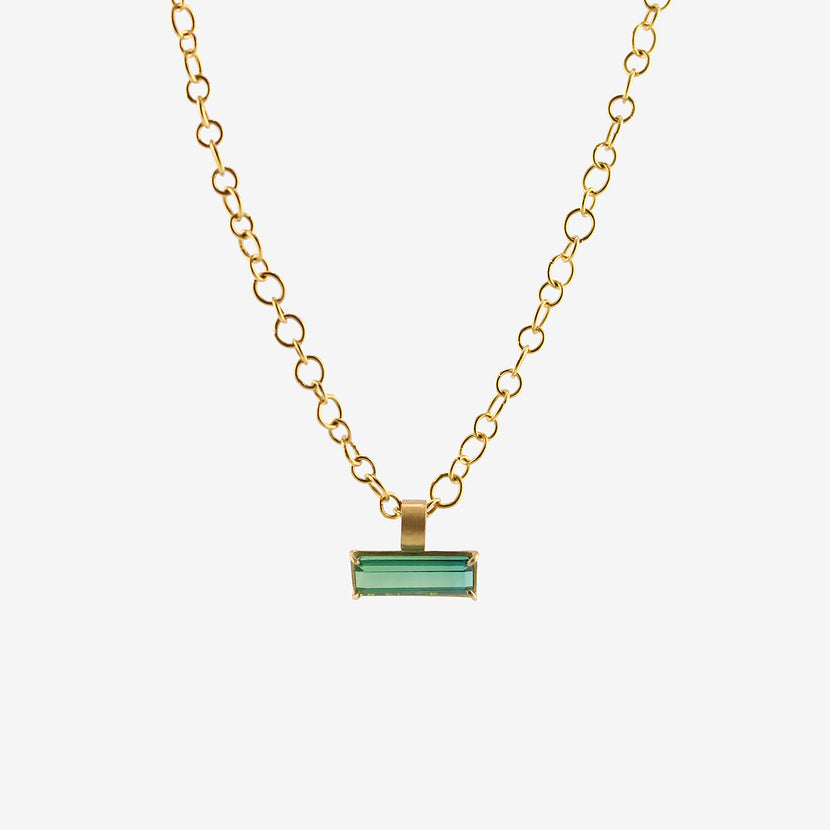 ROSANNE PUGLIESE 22K & EMERALD-CUT GREEN TOURMALINE EAST/WEST PENDANT