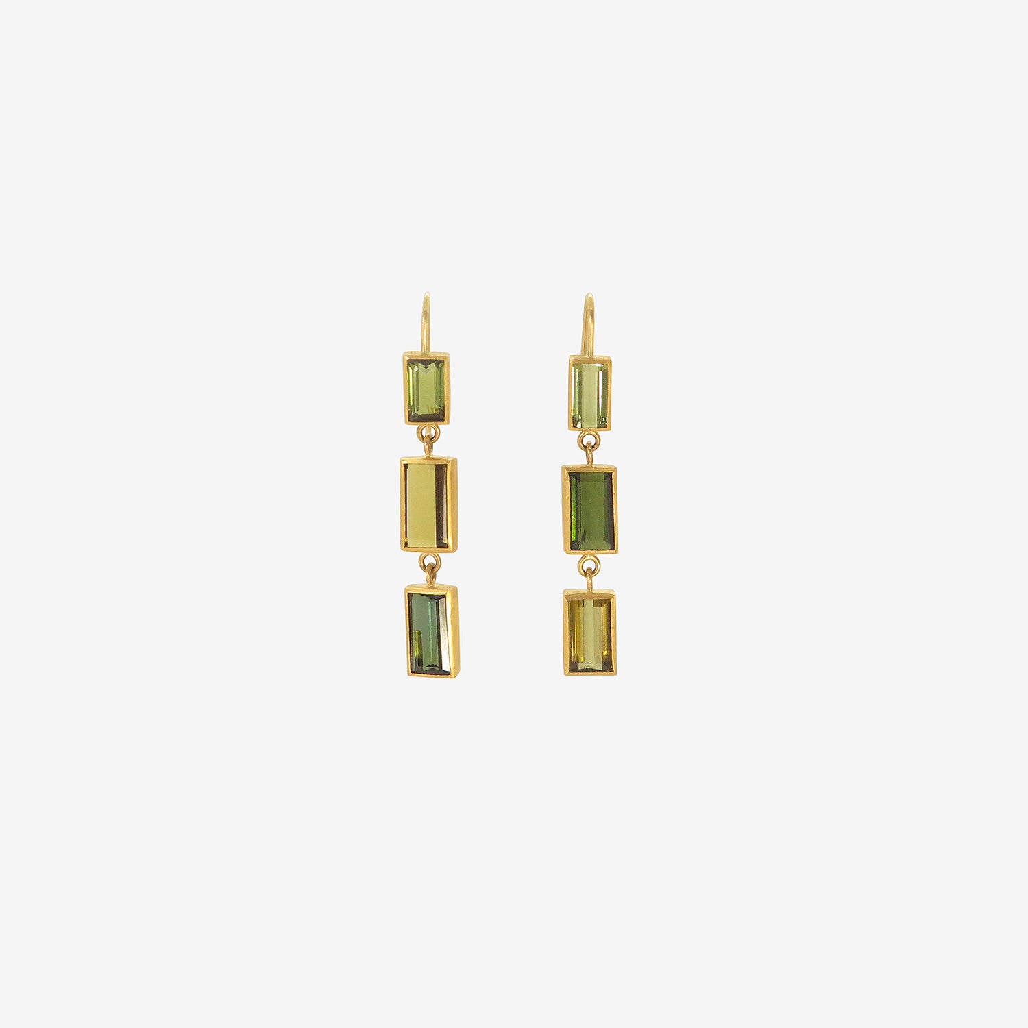 ROSANNE PUGLIESE 22K & EMERALD-CUT GREEN TOURMALINE TRIPLE DROP EARRINGS