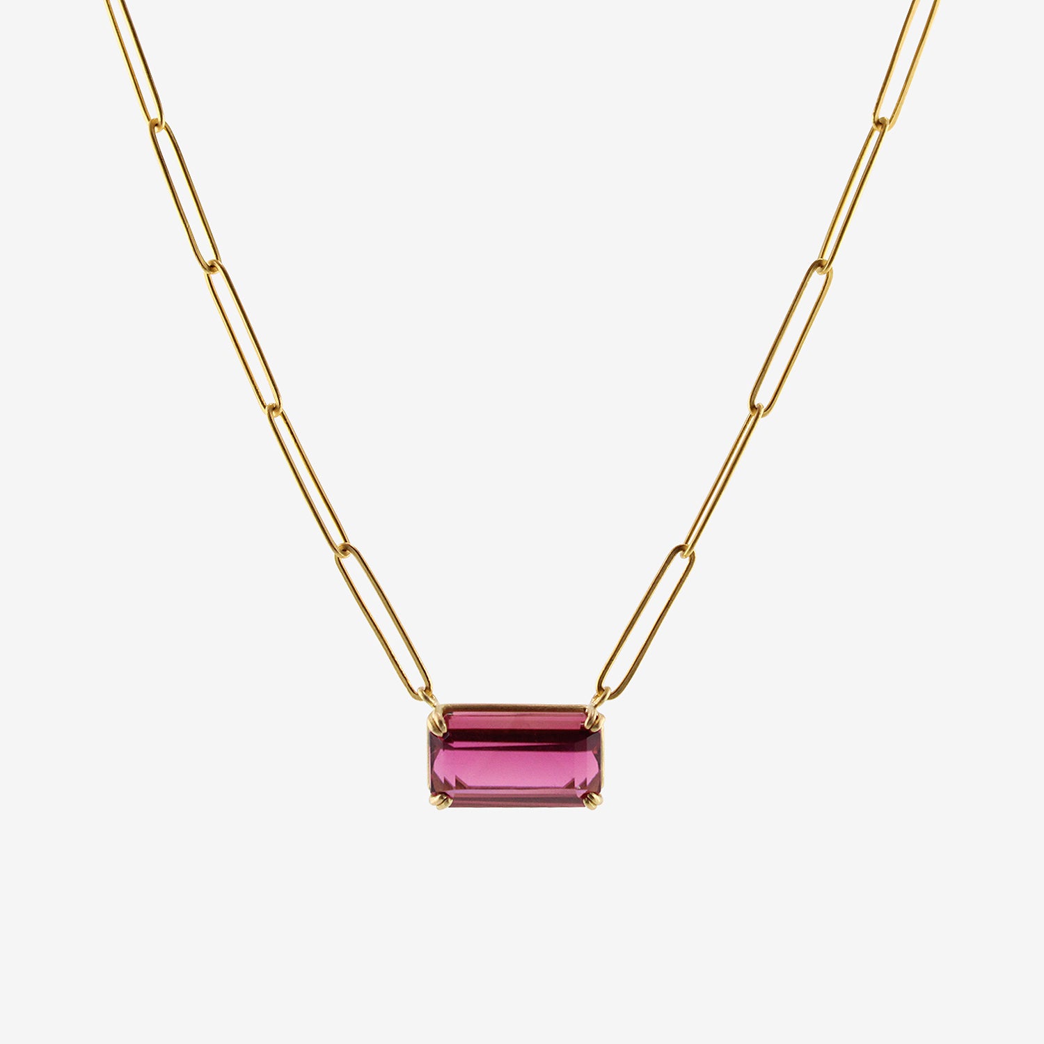 ROSANNE PUGLIESE 18K & EMERALD-CUT RUBELLITE TOURMALINE PENDANT ON 22K PAPERCLIP CHAIN, 7CT