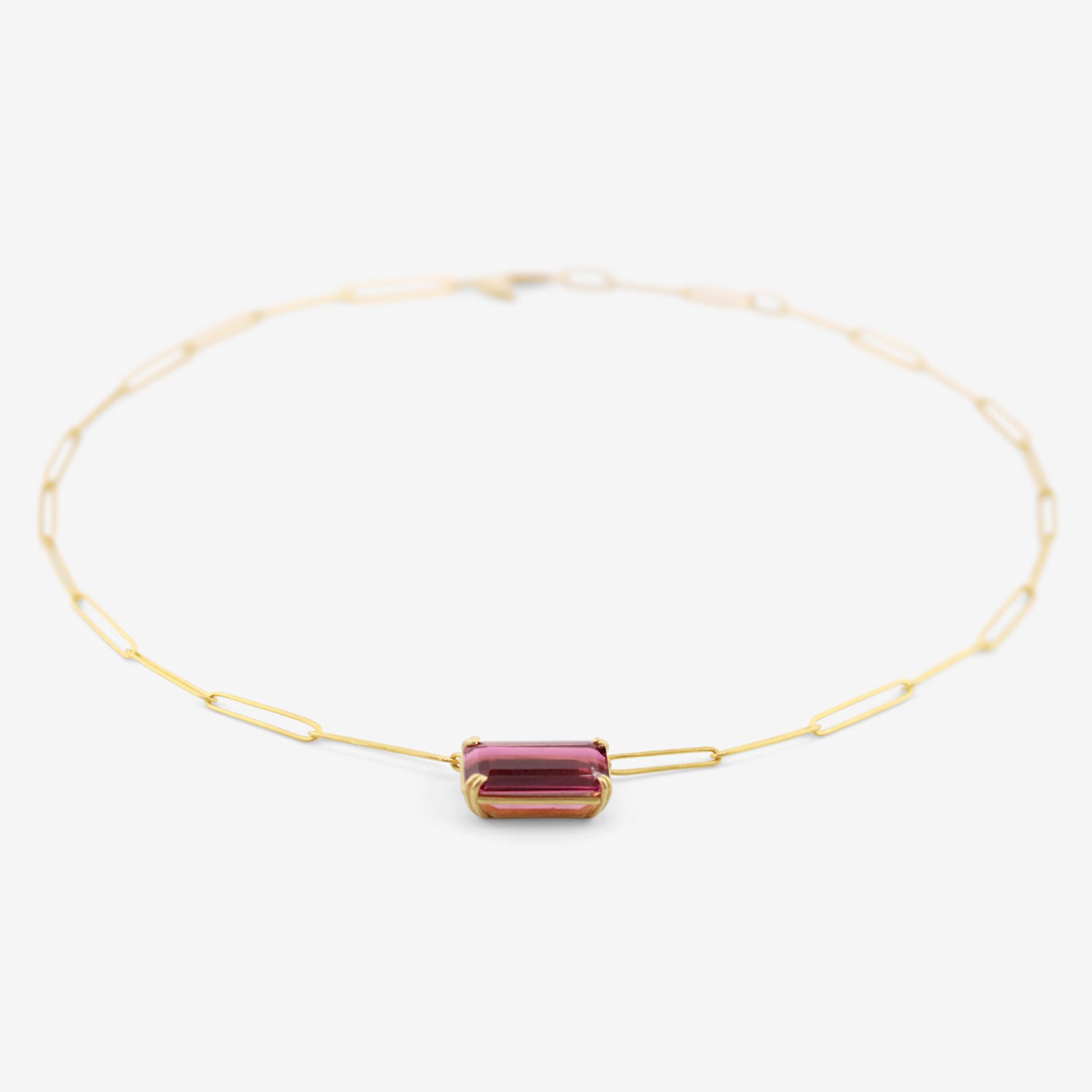 ROSANNE PUGLIESE 18K & EMERALD-CUT RUBELLITE TOURMALINE PENDANT ON 22K PAPERCLIP CHAIN, 7CT