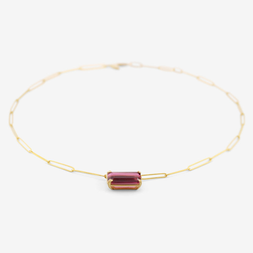 ROSANNE PUGLIESE 18K & EMERALD-CUT RUBELLITE TOURMALINE PENDANT ON 22K PAPERCLIP CHAIN, 7CT