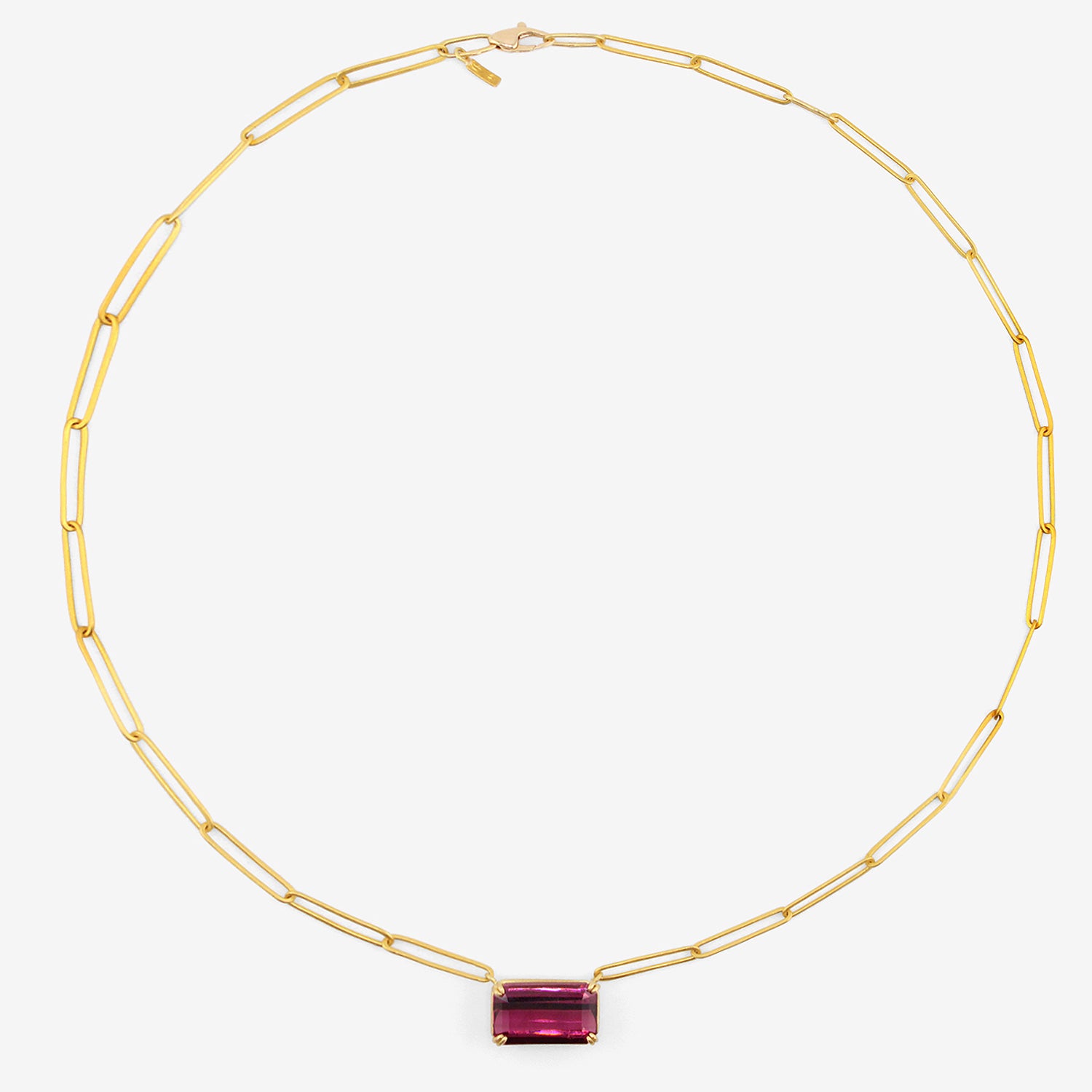 ROSANNE PUGLIESE 18K & EMERALD-CUT RUBELLITE TOURMALINE PENDANT ON 22K PAPERCLIP CHAIN, 7CT