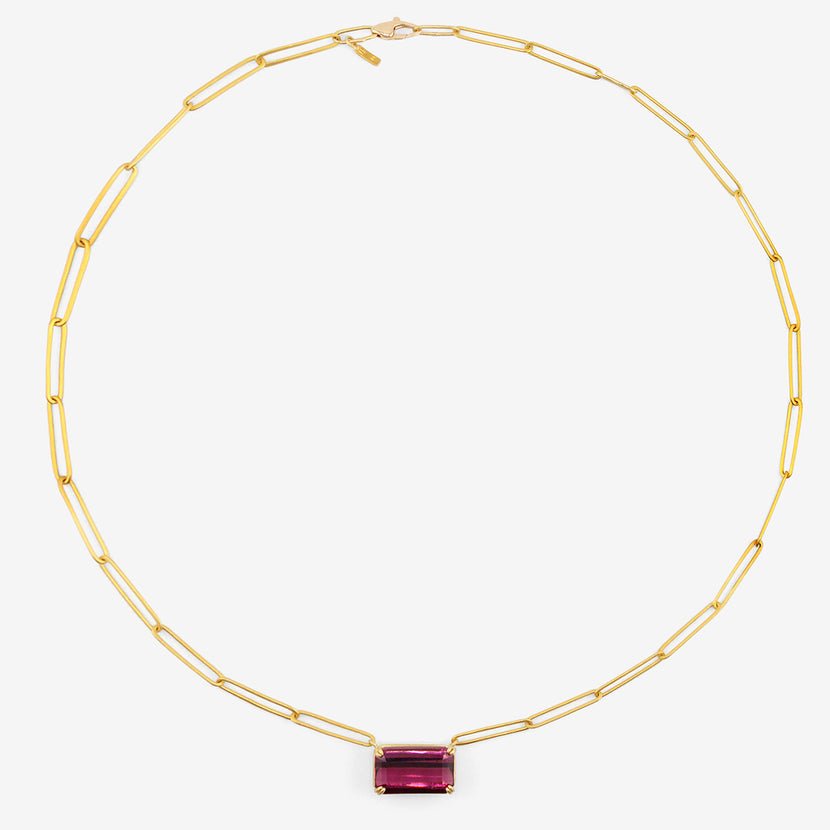 ROSANNE PUGLIESE 18K & EMERALD-CUT RUBELLITE TOURMALINE PENDANT ON 22K PAPERCLIP CHAIN, 7CT
