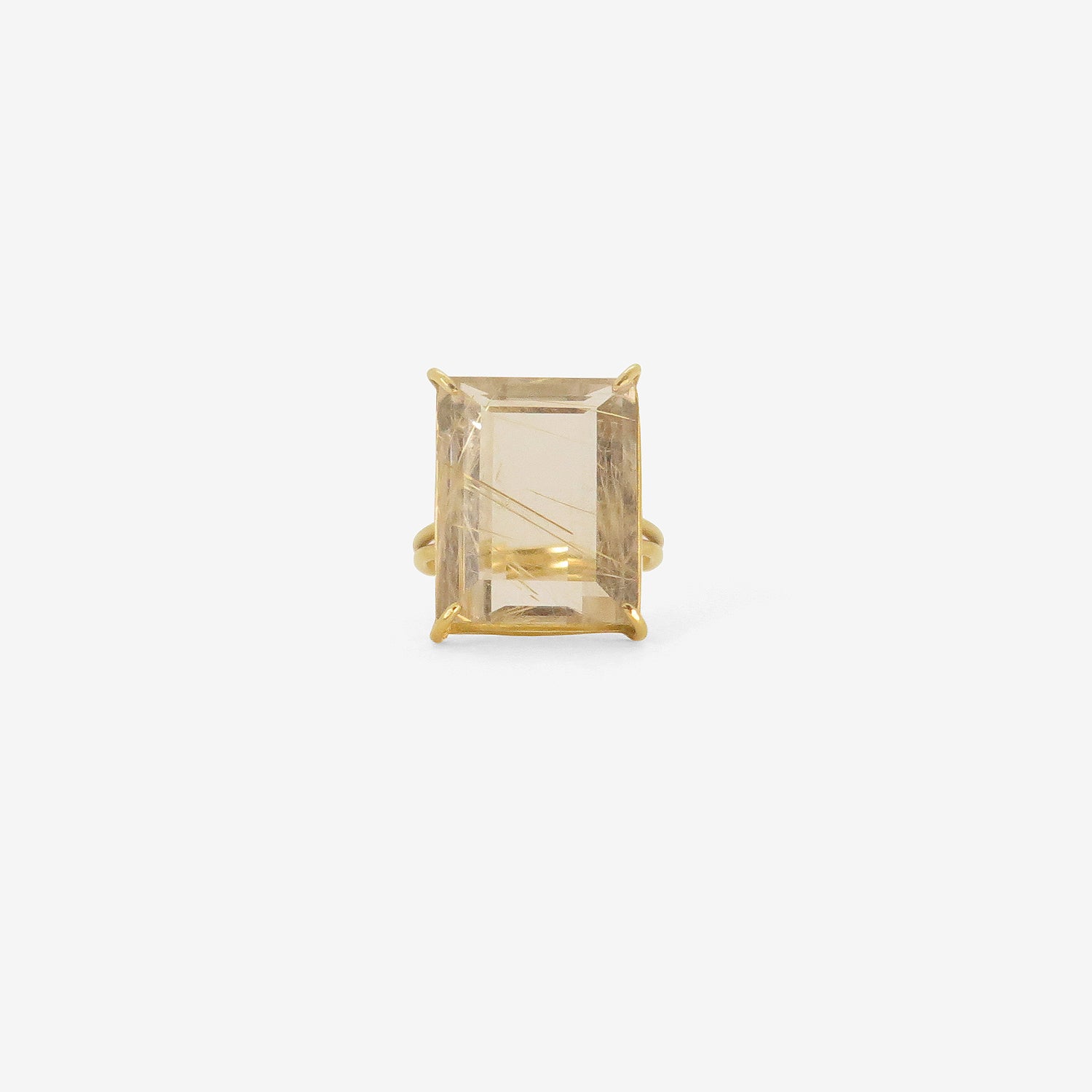 ROSANNE PUGLIESE 18K & EMERALD-CUT RUTILATED QUARTZ RING