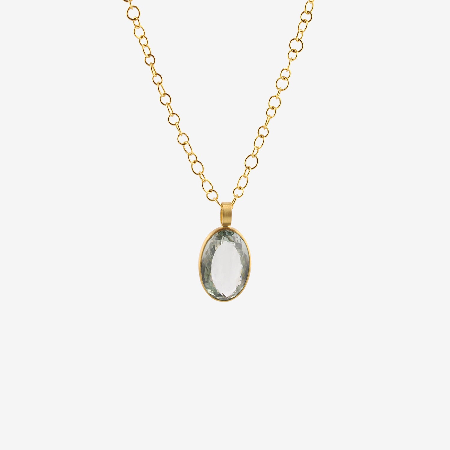 ROSANNE PUGLIESE 22K & FACETED OVAL GREEN AMETHYST NORTH/SOUTH PENDANT, 21.5CT