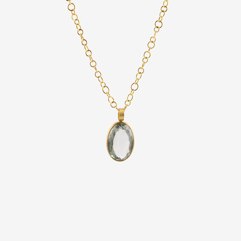 ROSANNE PUGLIESE 22K & FACETED OVAL GREEN AMETHYST NORTH/SOUTH PENDANT, 21.5CT