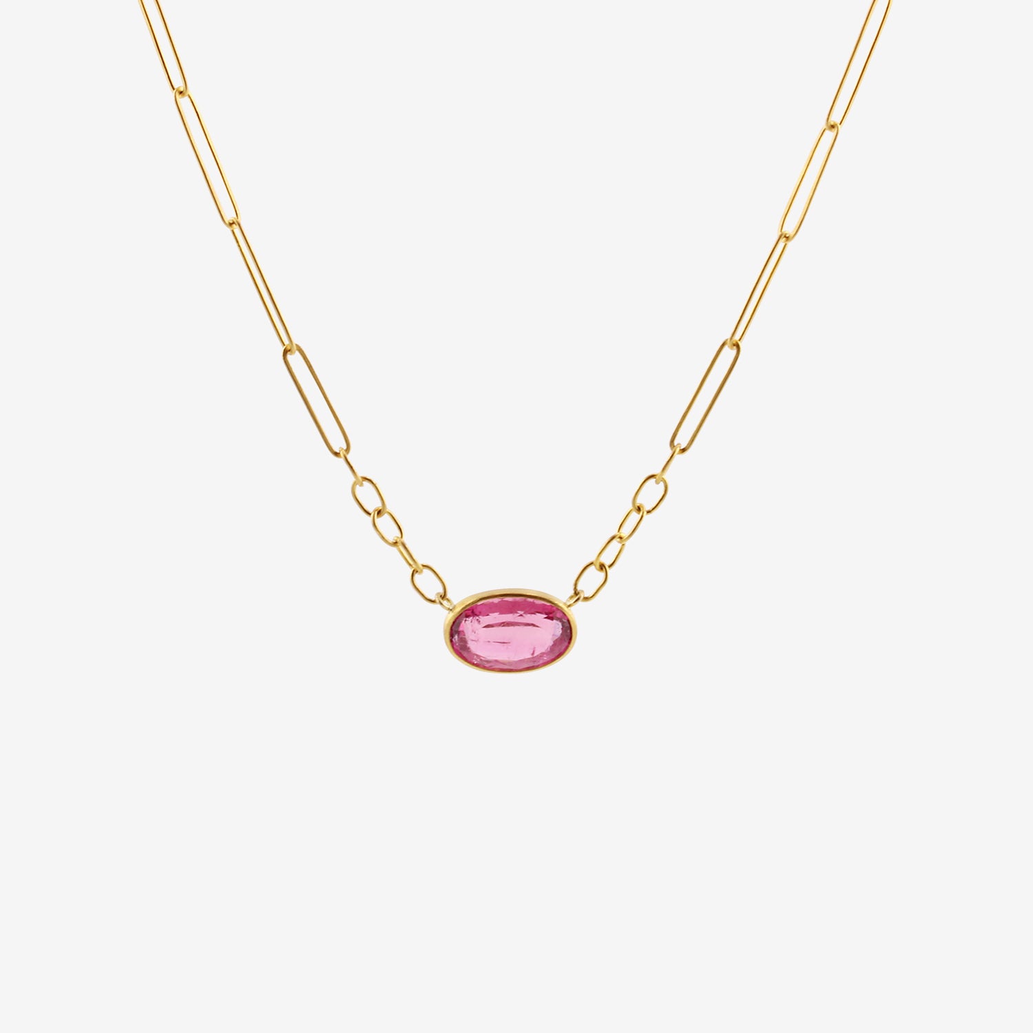 ROSANNE PUGLIESE 22K & FACETED OVAL PINK TOURMALINE PAPERCLIP NECKLACE, 5CT