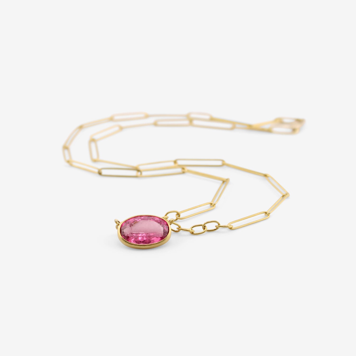ROSANNE PUGLIESE 22K & FACETED OVAL PINK TOURMALINE PAPERCLIP NECKLACE, 5CT