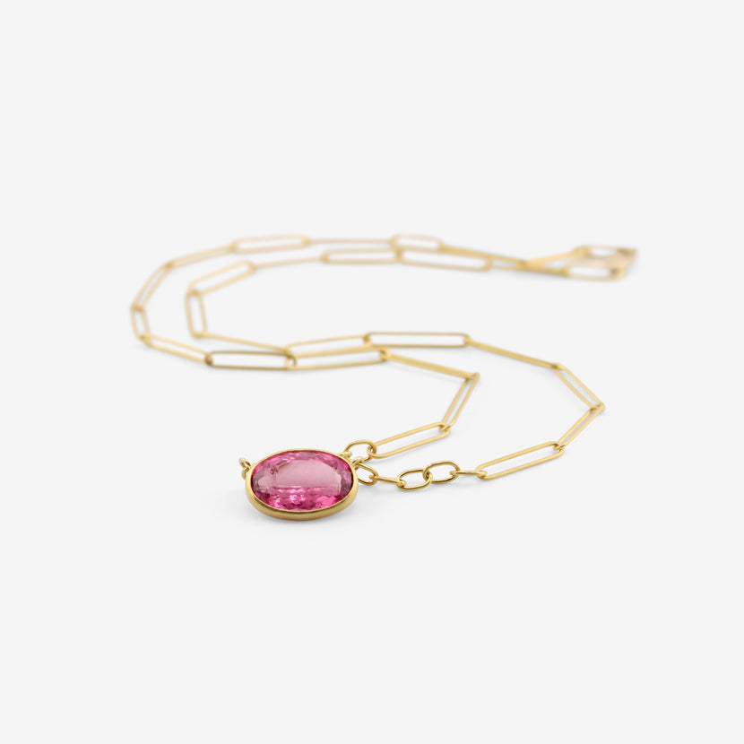 ROSANNE PUGLIESE 22K & FACETED OVAL PINK TOURMALINE PAPERCLIP NECKLACE, 5CT
