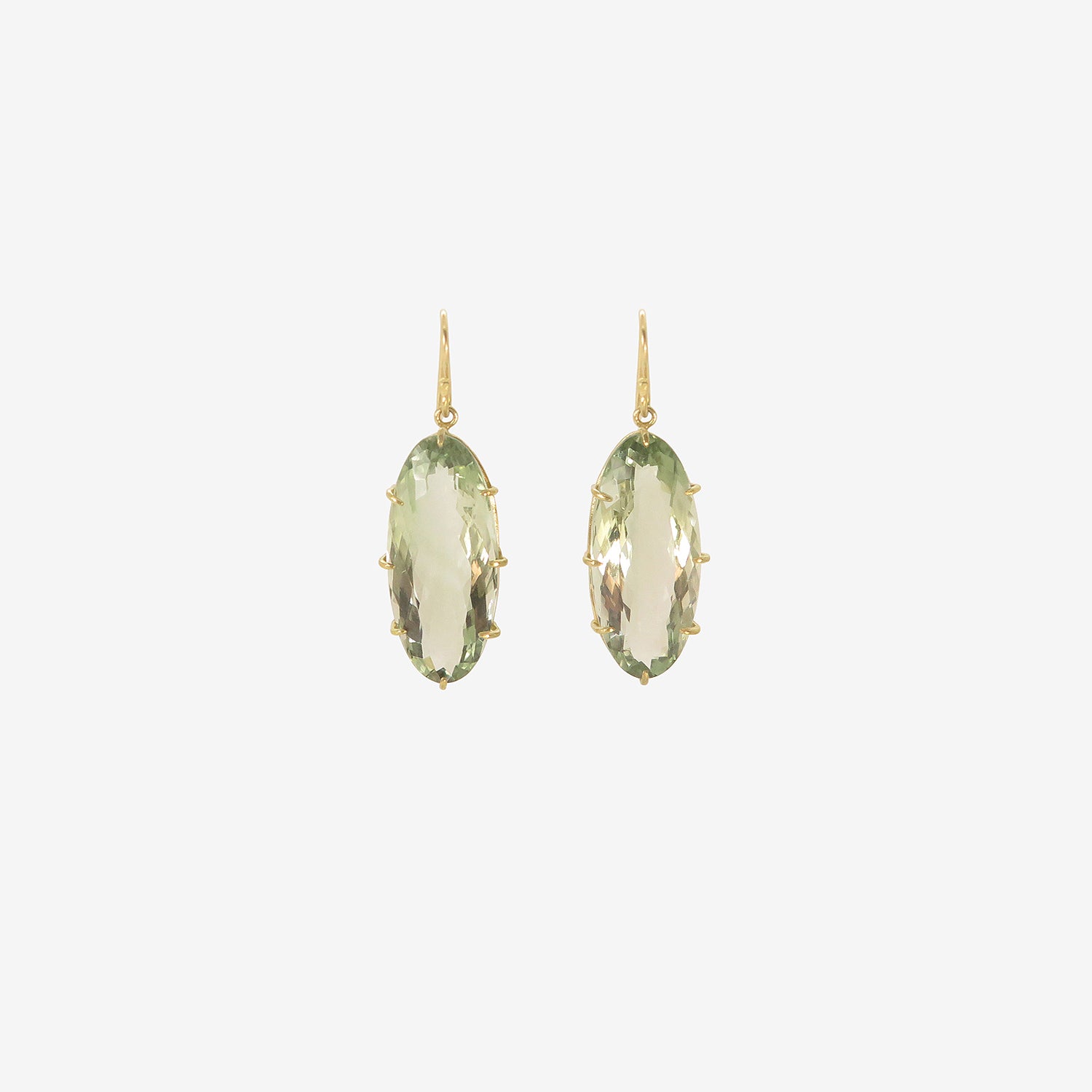 ROSANNE PUGLIESE 18K & ELONGATED FACETED OVAL GREEN AMETHYST EARRINGS
