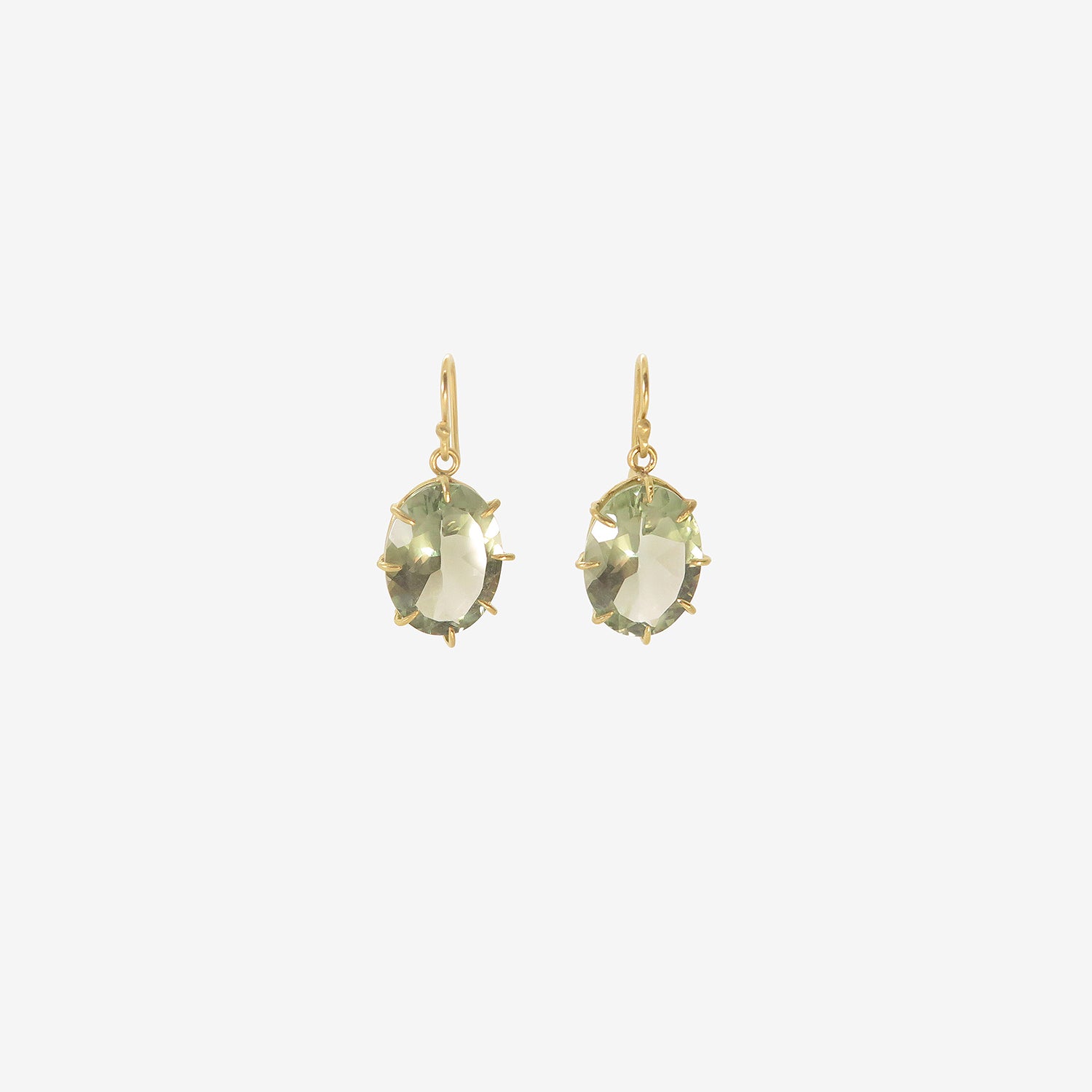 ROSANNE PUGLIESE 18K & FACETED OVAL GREEN AMETHYST EARRINGS