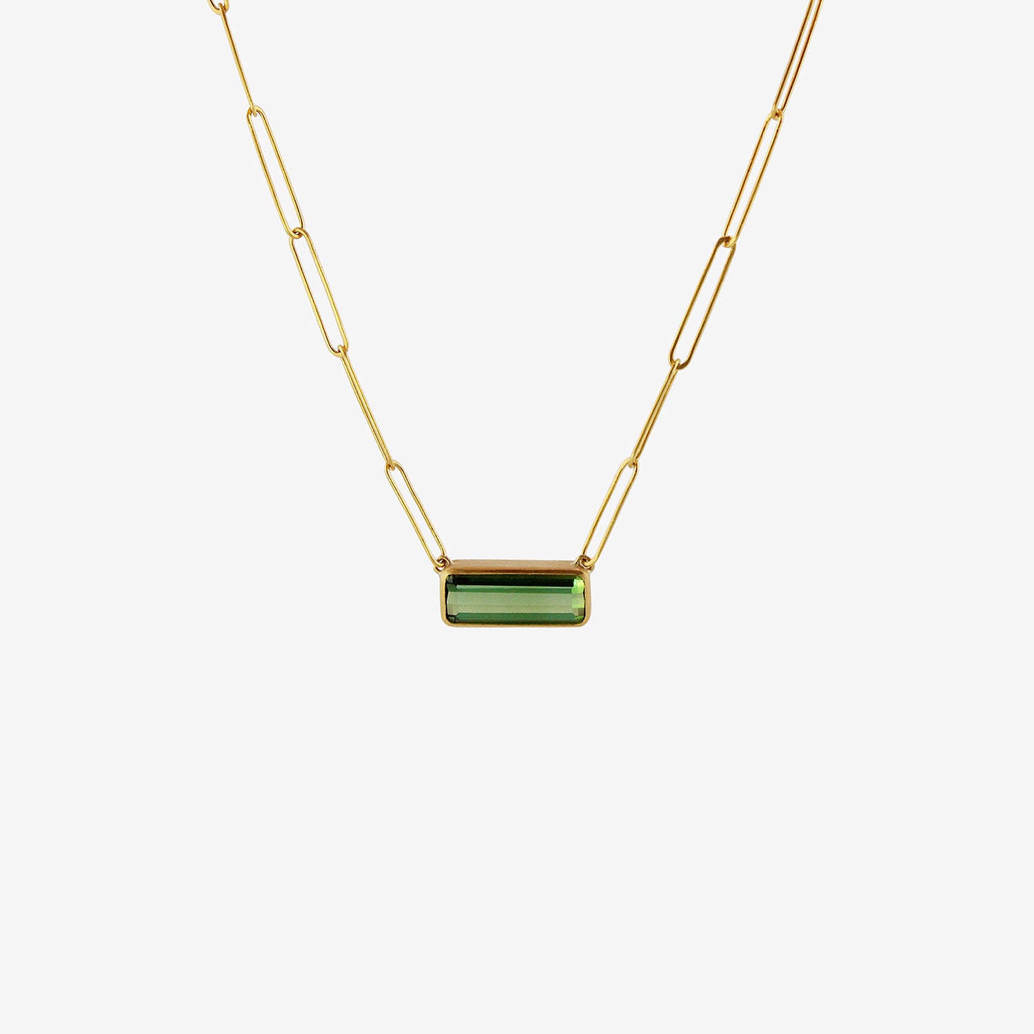 ROSANNE PUGLIESE 22K & GREEN TOURMALINE BAR NECKLACE WITH PAPERCLIP LINK CHAIN