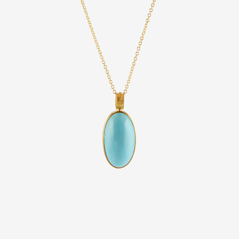ROSANNE PUGLIESE 22K & LARGE OVAL CABOCHON ARIZONA TURQUOISE PENDANT