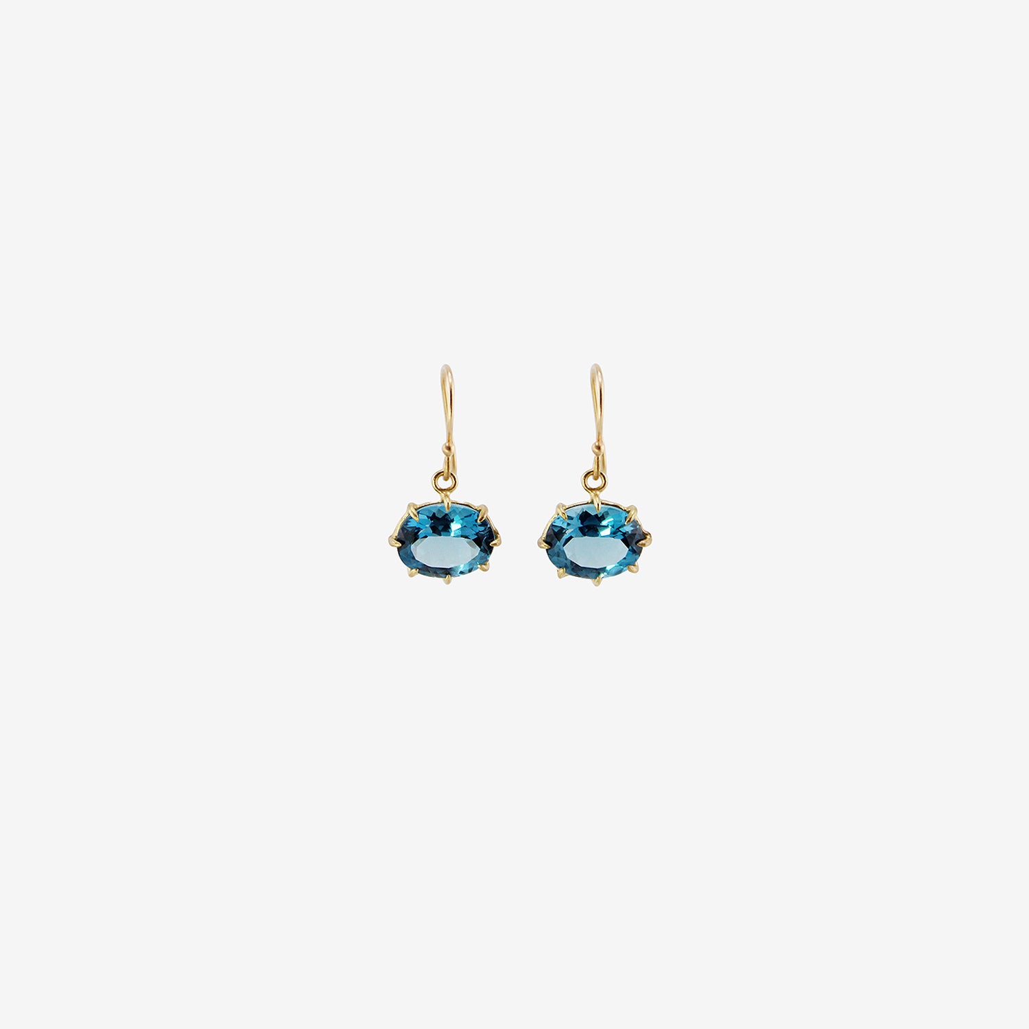 ROSANNE PUGLIESE 18K & SMALL OVAL LONDON BLUE TOPAZ EAST WEST GEM EARRINGS