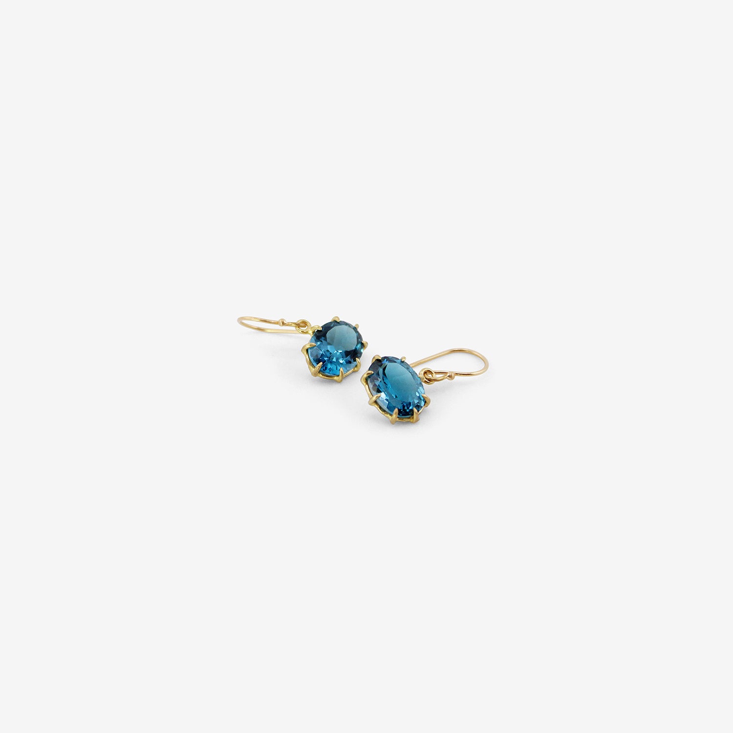 ROSANNE PUGLIESE 18K & SMALL OVAL LONDON BLUE TOPAZ EAST WEST GEM EARRINGS