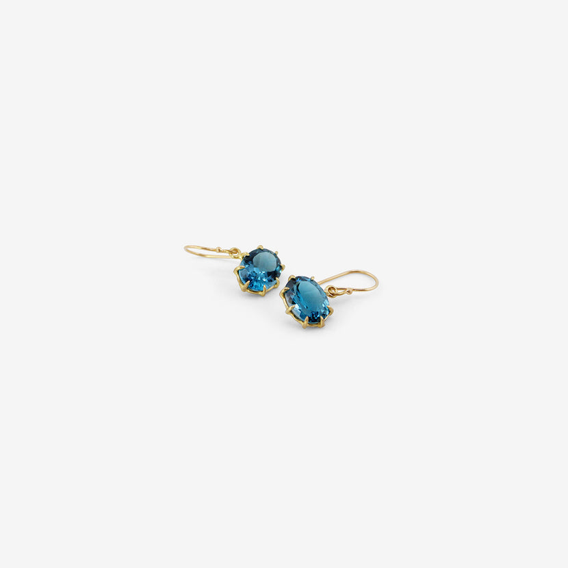 ROSANNE PUGLIESE 18K & SMALL OVAL LONDON BLUE TOPAZ EAST WEST GEM EARRINGS