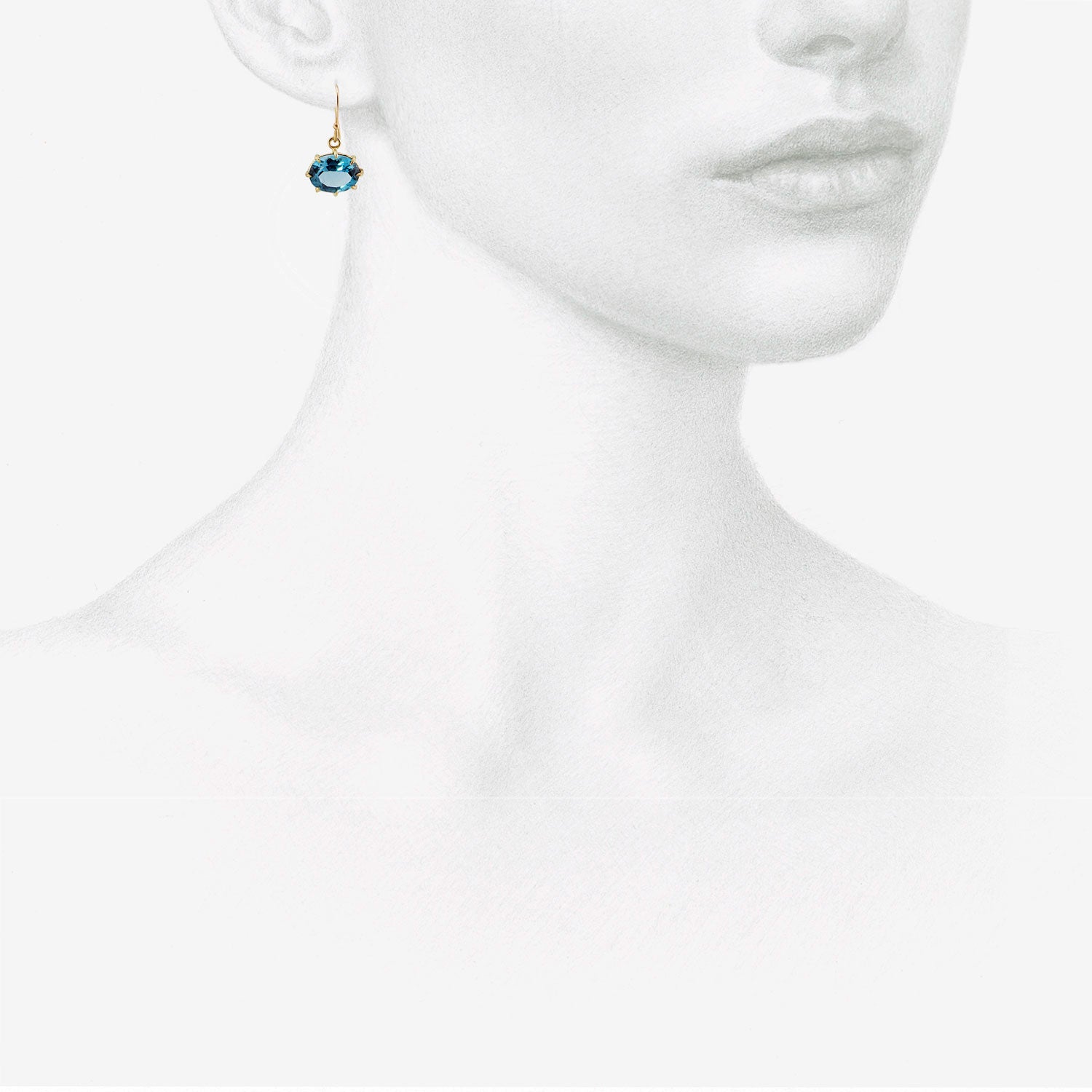 ROSANNE PUGLIESE 18K & SMALL OVAL LONDON BLUE TOPAZ EAST WEST GEM EARRINGS