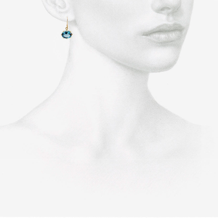 ROSANNE PUGLIESE 18K & SMALL OVAL LONDON BLUE TOPAZ EAST WEST GEM EARRINGS
