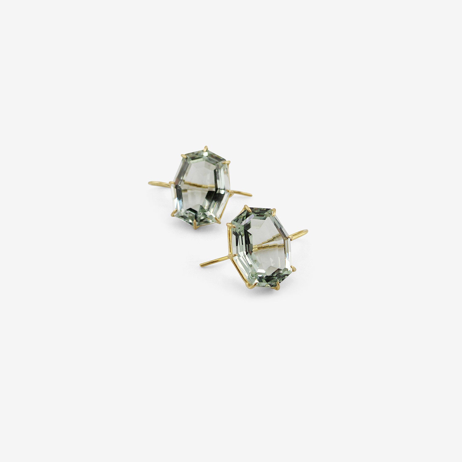 ROSANNE PUGLIESE 18K & OCTAGONAL GREEN AMETHYST EAST/WEST EARRINGS