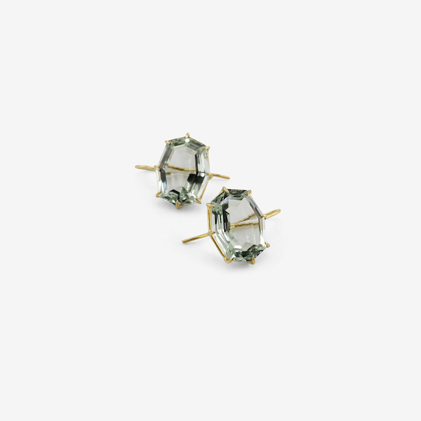 ROSANNE PUGLIESE 18K & OCTAGONAL GREEN AMETHYST EAST/WEST EARRINGS