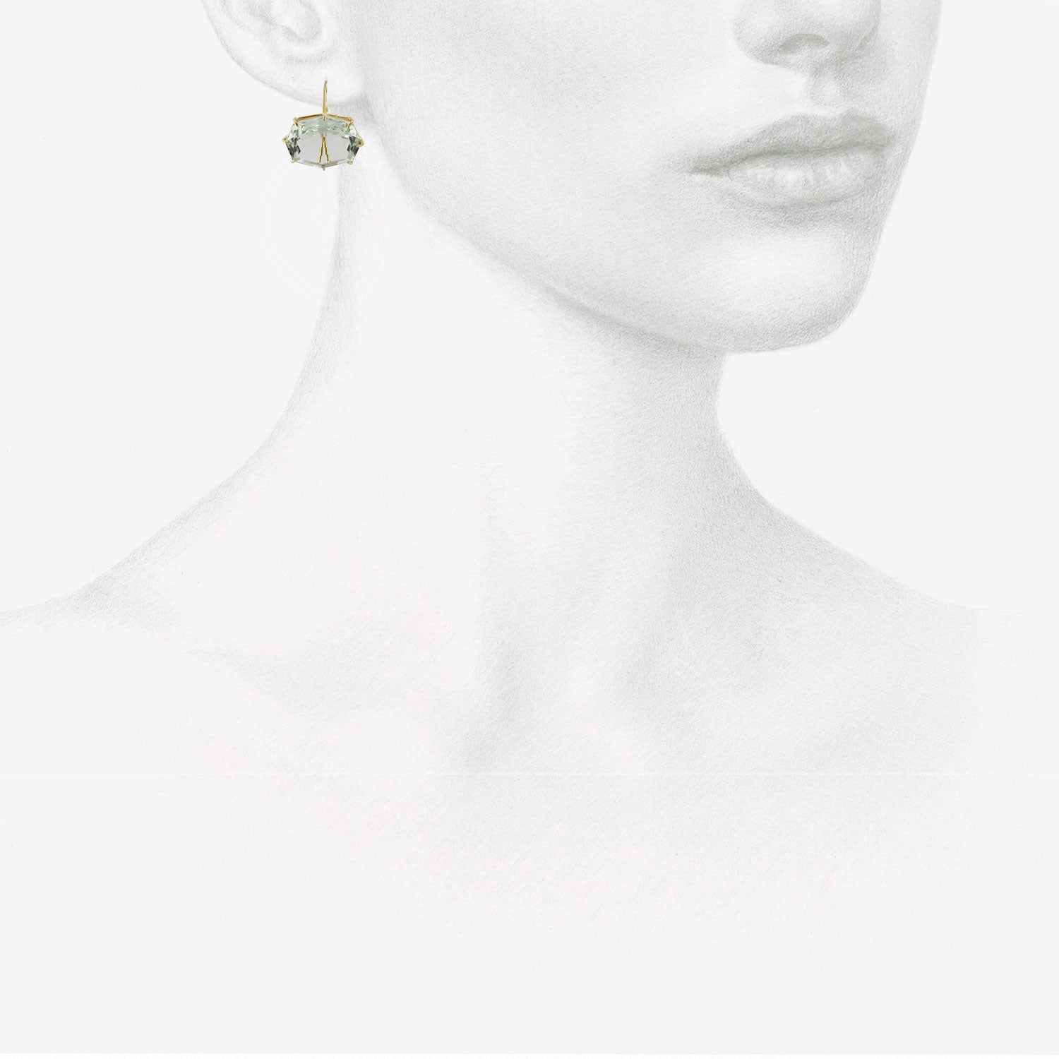 ROSANNE PUGLIESE 18K & OCTAGONAL GREEN AMETHYST EAST/WEST EARRINGS