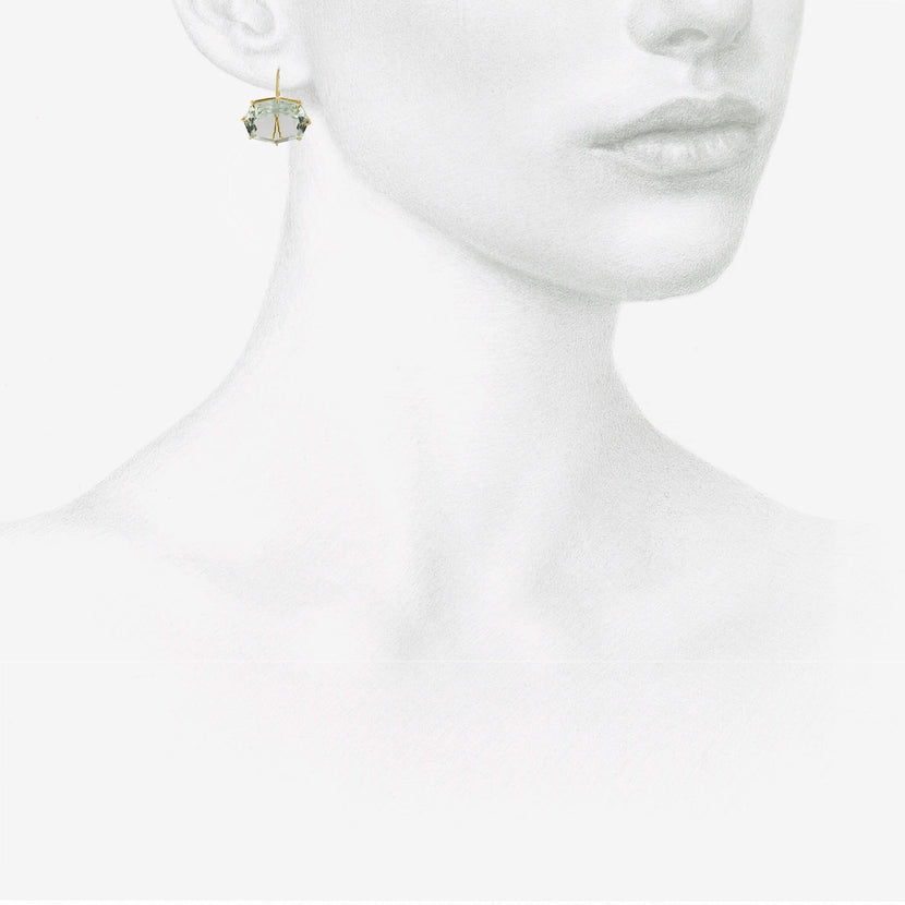 ROSANNE PUGLIESE 18K & OCTAGONAL GREEN AMETHYST EAST/WEST EARRINGS