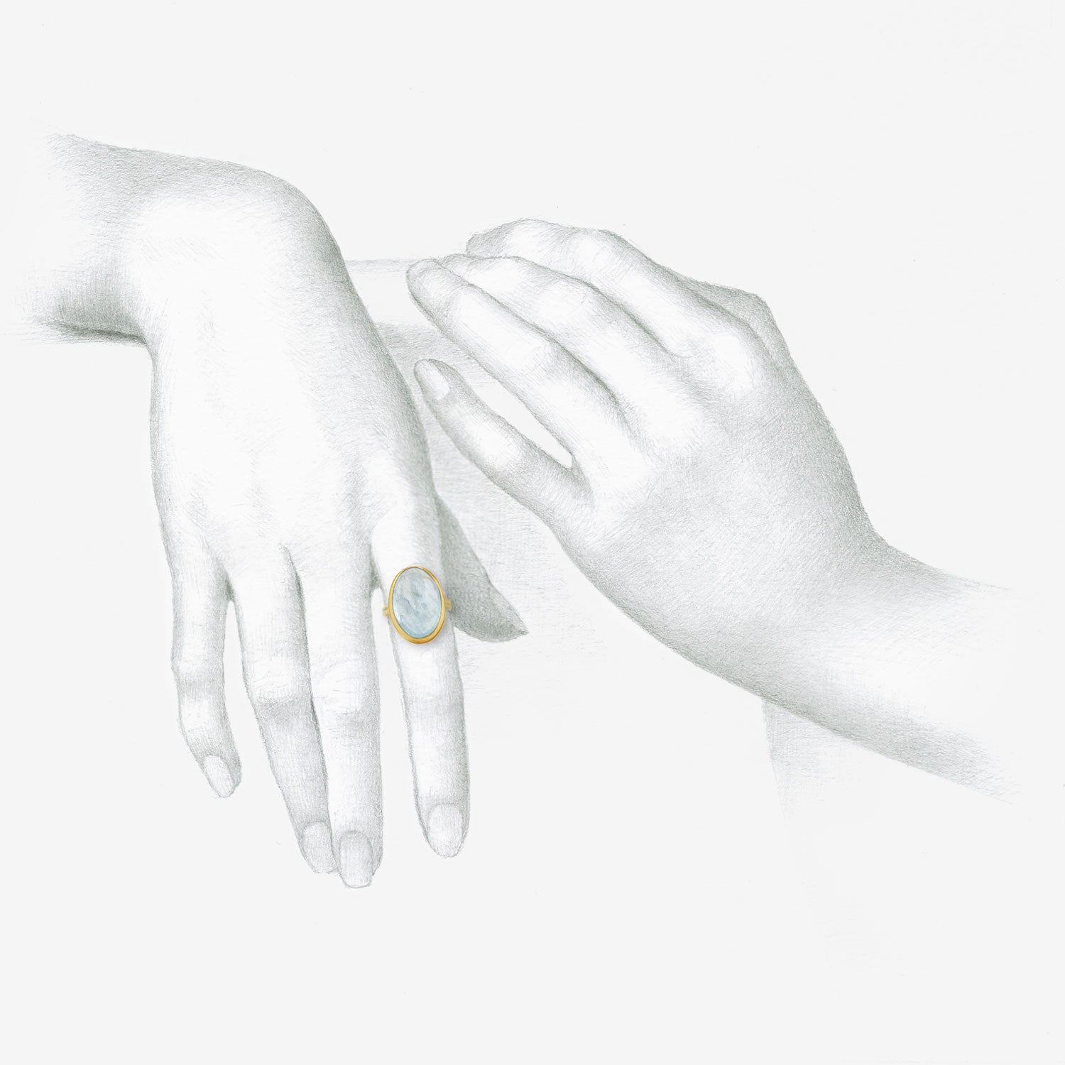 ROSANNE PUGLIESE 22K & OVAL CABOCHON AQUAMARINE RING, 13.5CT