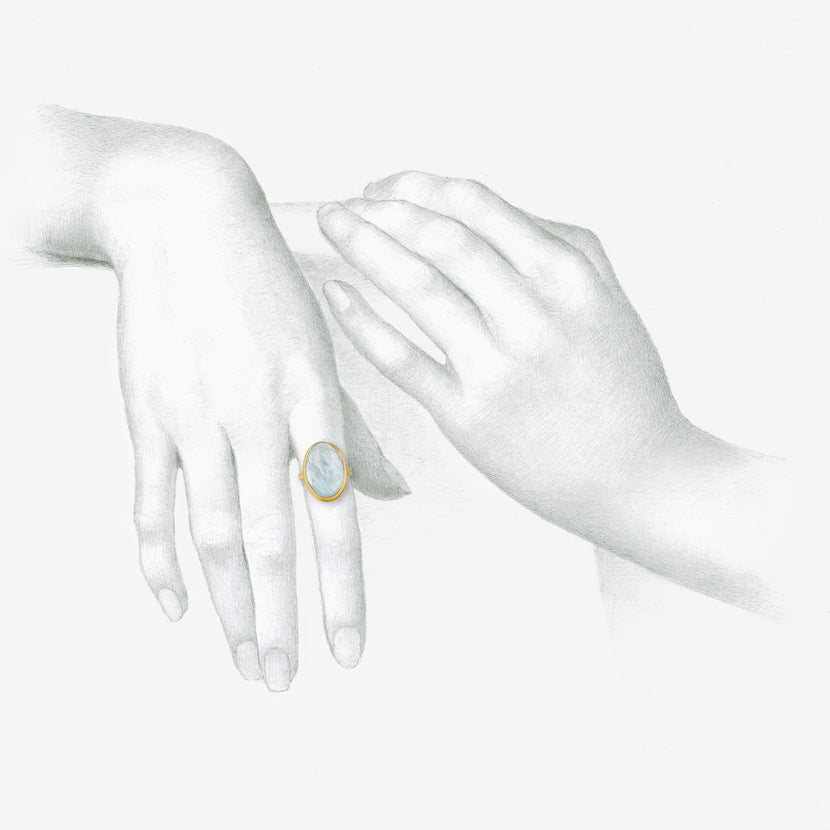 ROSANNE PUGLIESE 22K & OVAL CABOCHON AQUAMARINE RING, 13.5CT