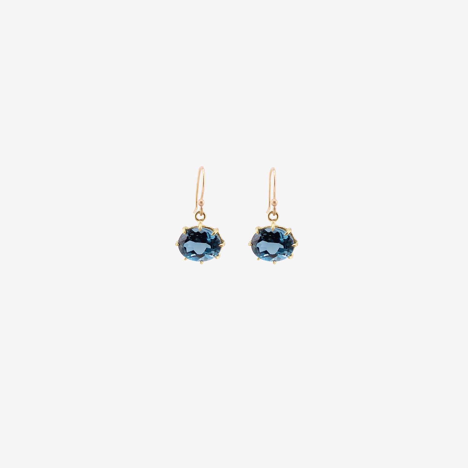 ROSANNE PUGLIESE 18K & FACETED OVAL LONDON BLUE TOPAZ EAST/WEST SMALL GEM EARRINGS