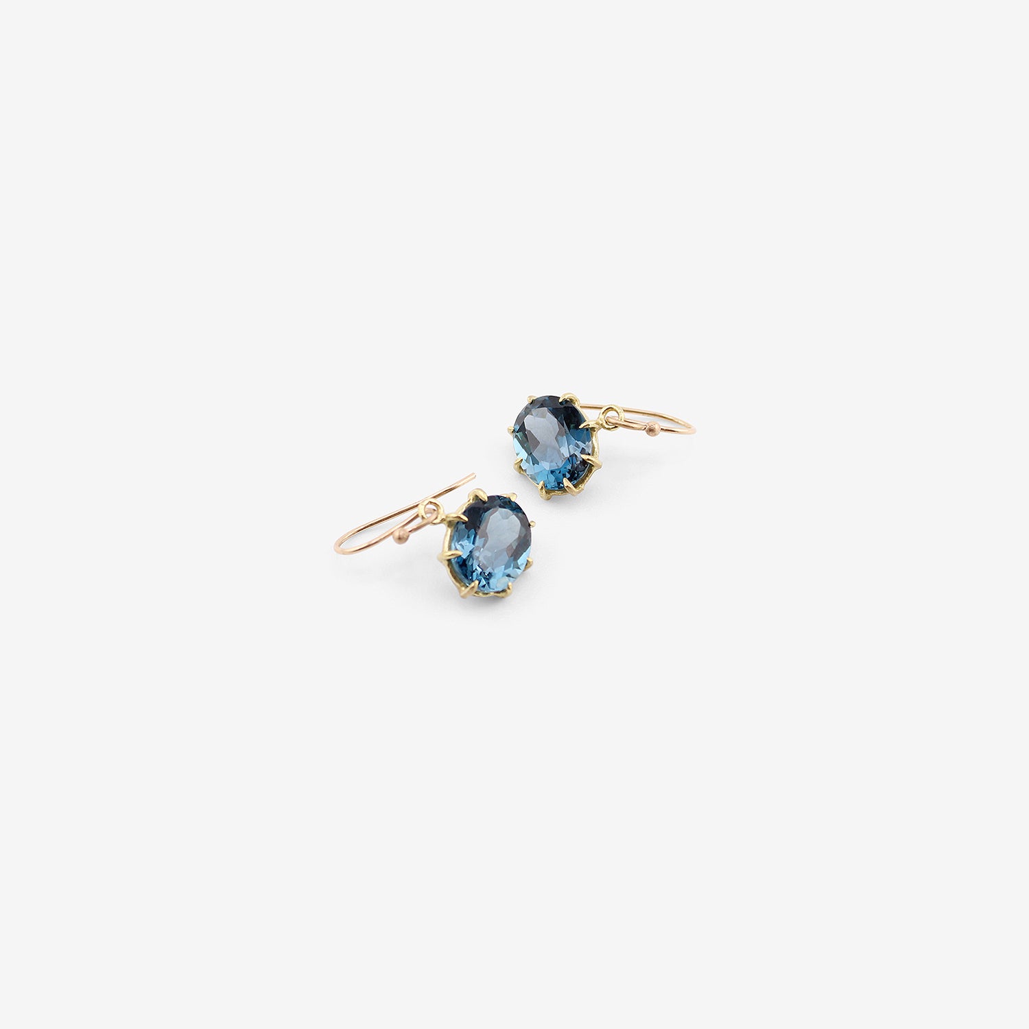 ROSANNE PUGLIESE 18K & FACETED OVAL LONDON BLUE TOPAZ EAST/WEST SMALL GEM EARRINGS