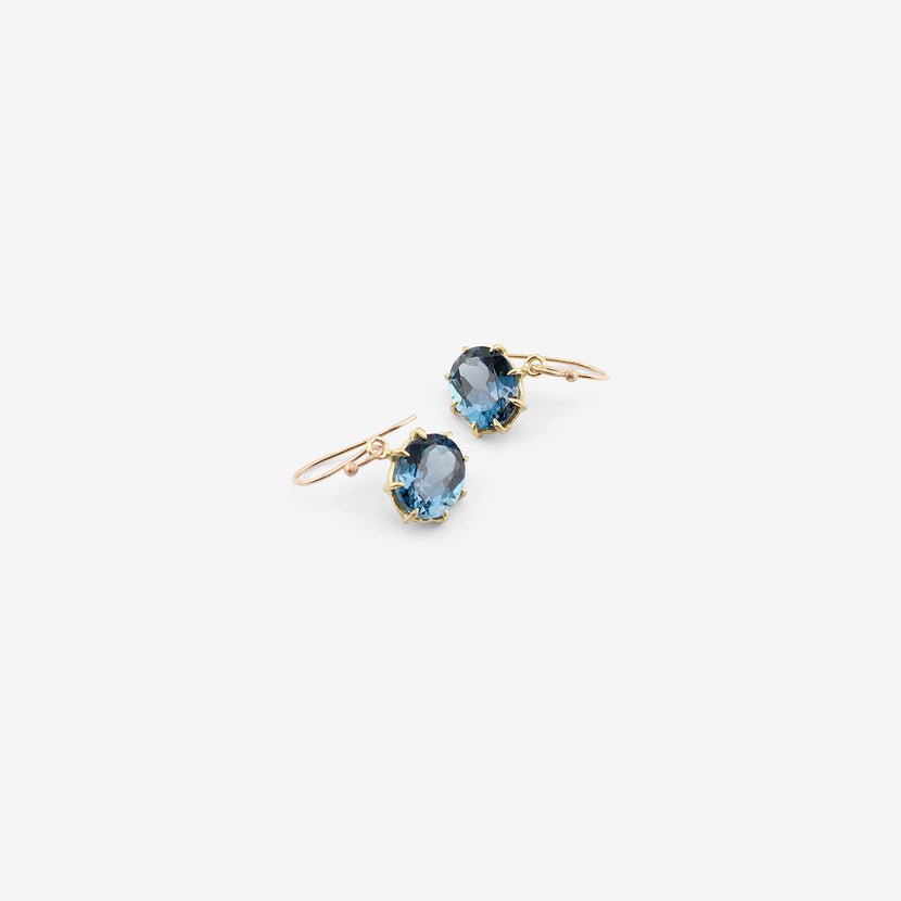 ROSANNE PUGLIESE 18K & FACETED OVAL LONDON BLUE TOPAZ EAST/WEST SMALL GEM EARRINGS