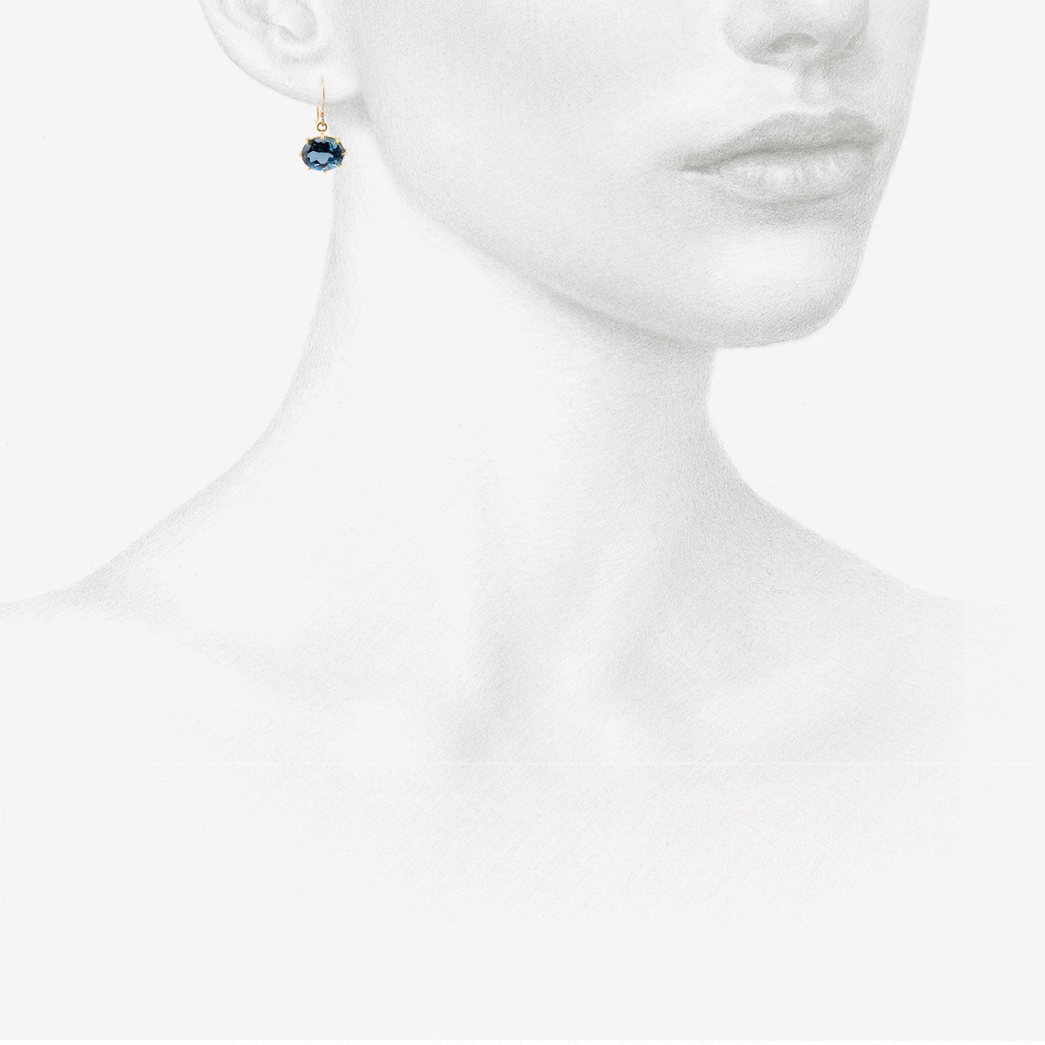 ROSANNE PUGLIESE 18K & FACETED OVAL LONDON BLUE TOPAZ EAST/WEST SMALL GEM EARRINGS