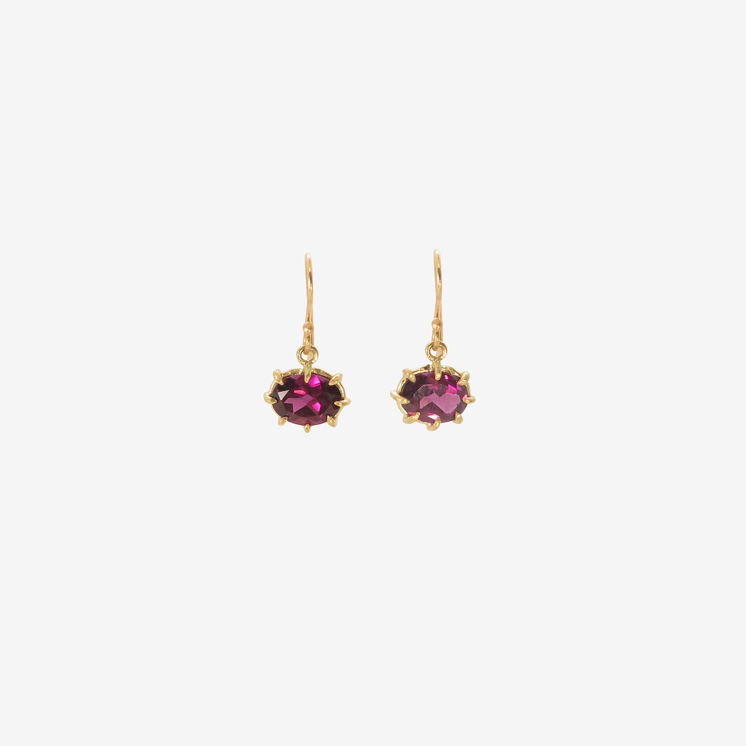 ROSANNE PUGLIESE 18K & FACETED OVAL RHODOLITE GARNET MINI GEM EARRINGS