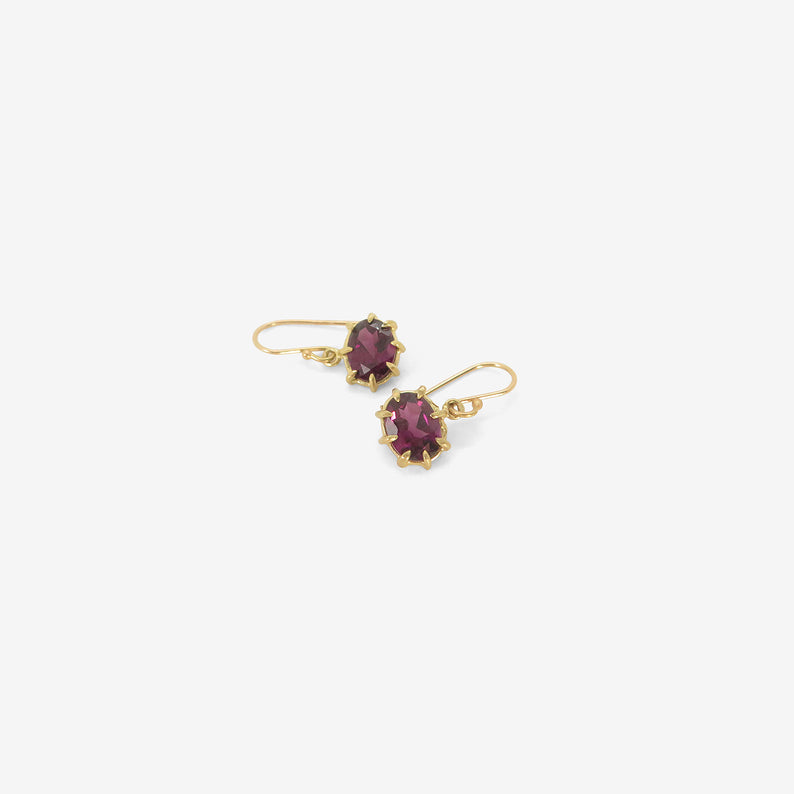 ROSANNE PUGLIESE 18K & FACETED OVAL RHODOLITE GARNET MINI GEM EARRINGS