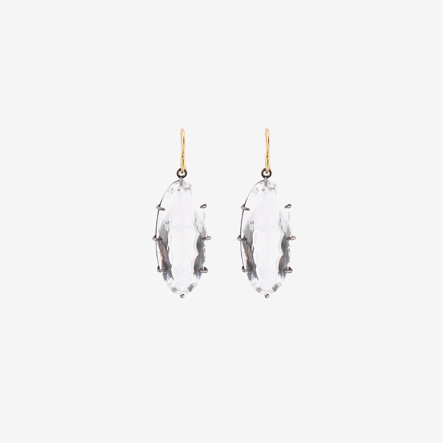 ROSANNE PUGLIESE STERLING SILVER & FACETED ELONGATED OVAL ROCK CRYSTAL EARRINGS