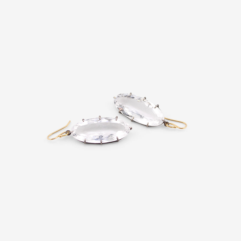 ROSANNE PUGLIESE STERLING SILVER & FACETED ELONGATED OVAL ROCK CRYSTAL EARRINGS