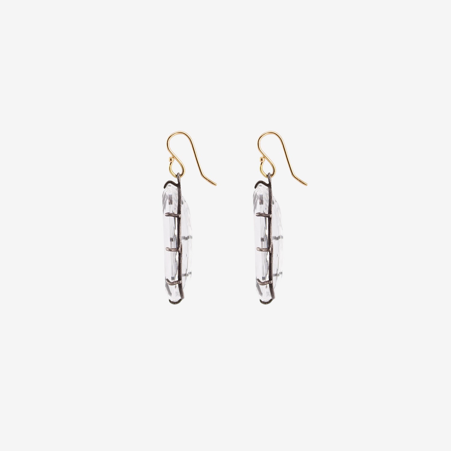 ROSANNE PUGLIESE STERLING SILVER & FACETED ELONGATED OVAL ROCK CRYSTAL EARRINGS