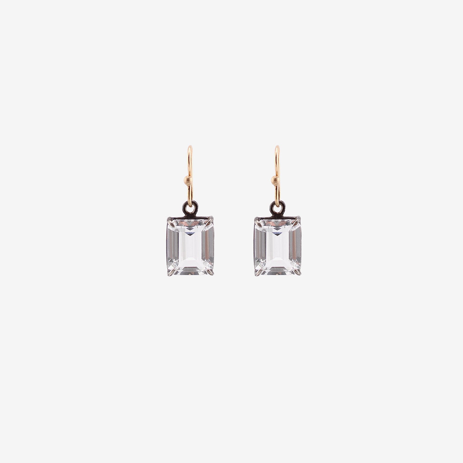 ROSANNE PUGLIESE STERLING SILVER & EMERALD-CUT WHITE TOPAZ SMALL GEM EARRINGS