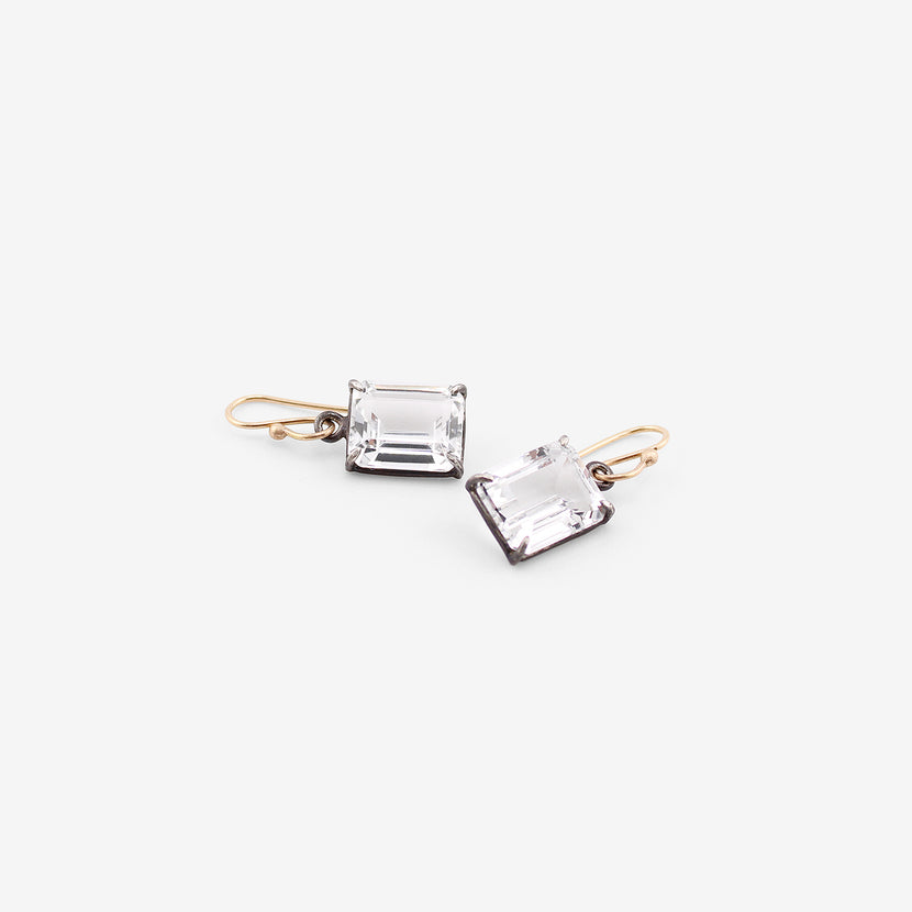ROSANNE PUGLIESE STERLING SILVER & EMERALD-CUT WHITE TOPAZ SMALL GEM EARRINGS
