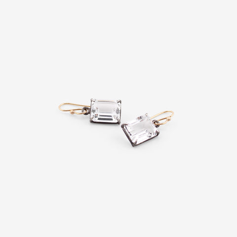 ROSANNE PUGLIESE STERLING SILVER & EMERALD-CUT WHITE TOPAZ SMALL GEM EARRINGS