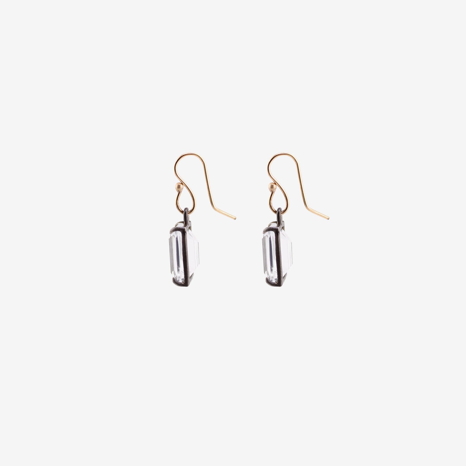 ROSANNE PUGLIESE STERLING SILVER & EMERALD-CUT WHITE TOPAZ SMALL GEM EARRINGS