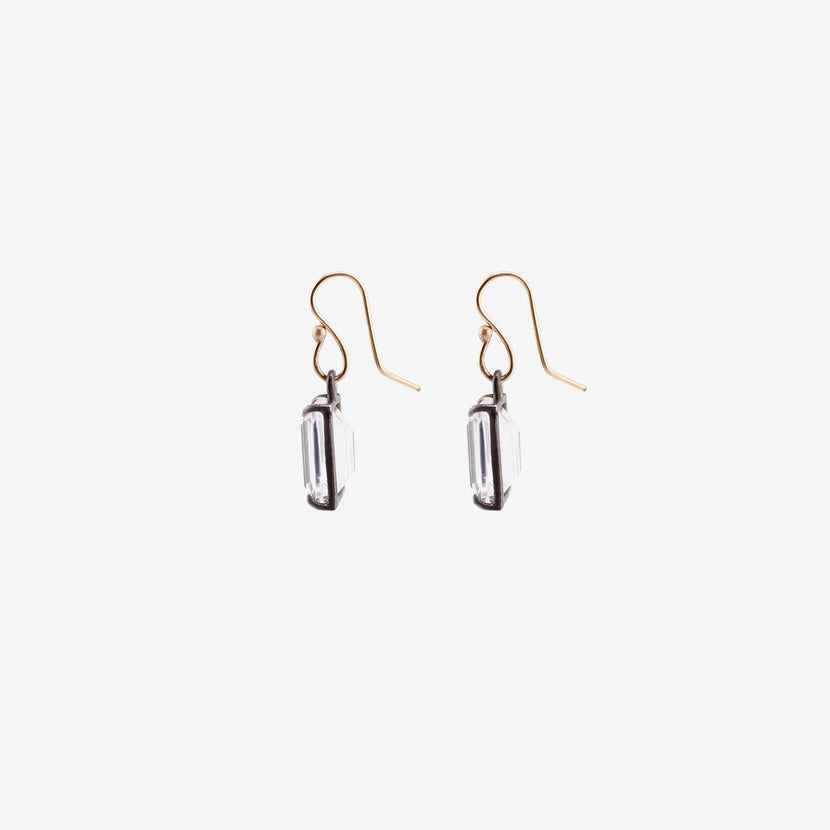 ROSANNE PUGLIESE STERLING SILVER & EMERALD-CUT WHITE TOPAZ SMALL GEM EARRINGS