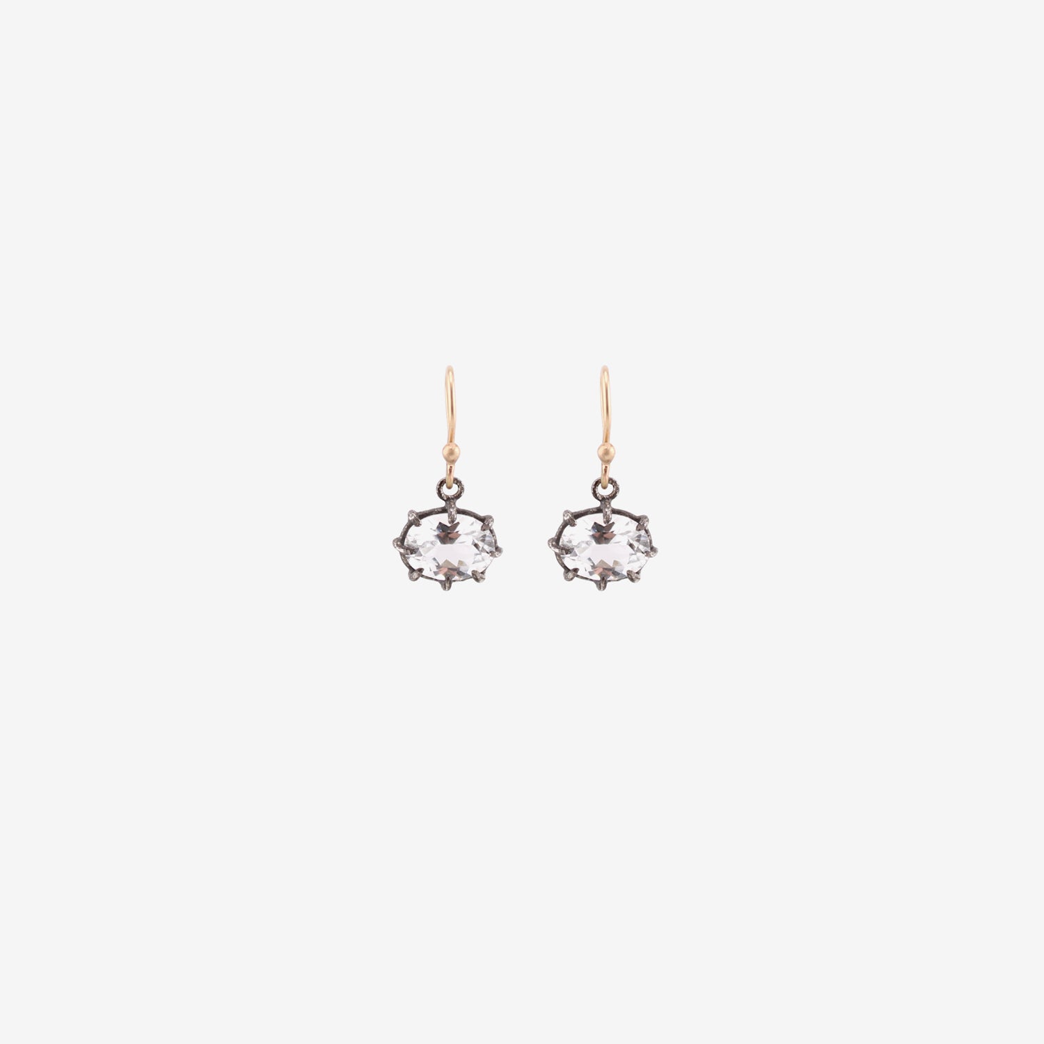 ROSANNE PUGLIESE STERLING SILVER & FACETED OVAL WHITE TOPAZ EAST/WEST MINI GEM EARRINGS