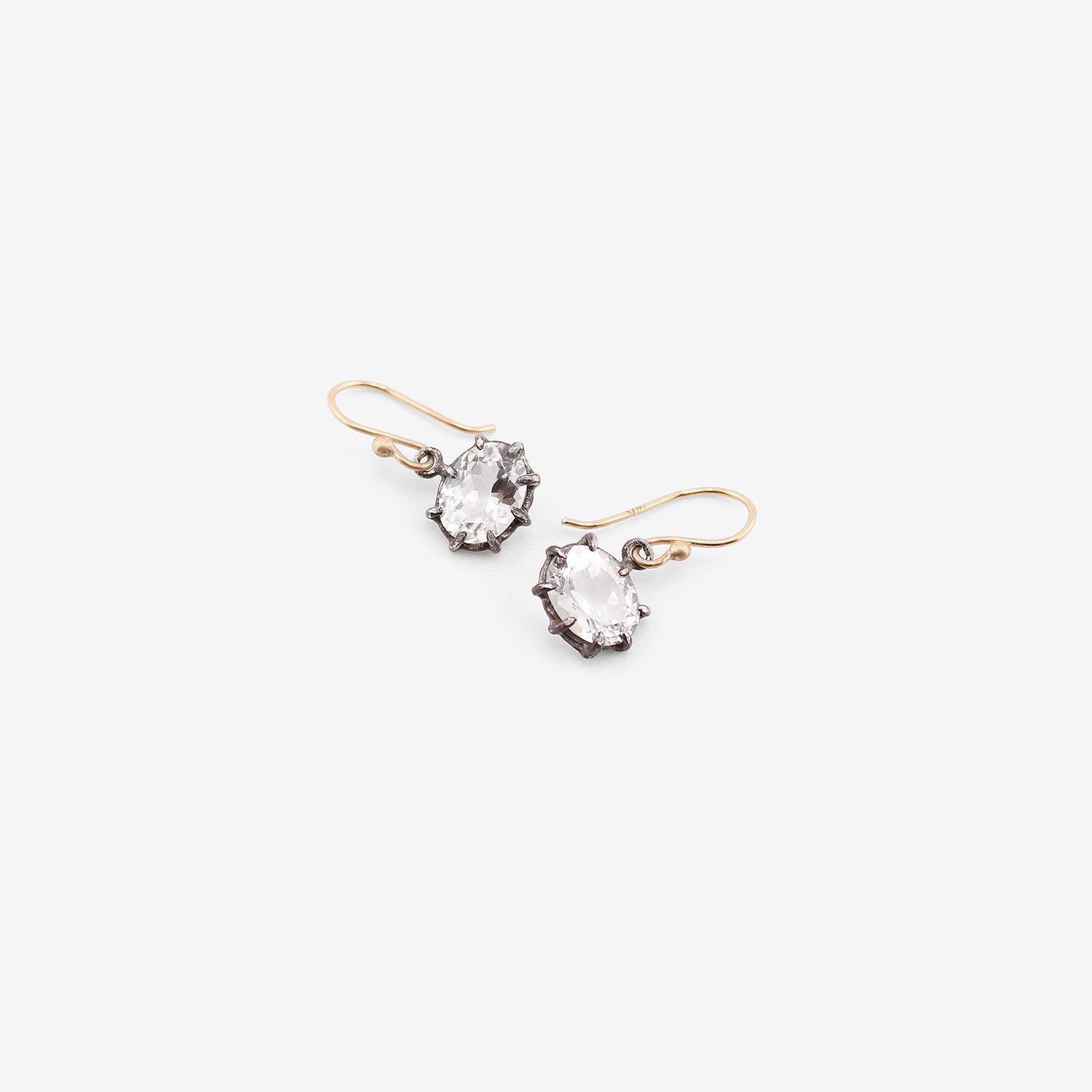 ROSANNE PUGLIESE STERLING SILVER & FACETED OVAL WHITE TOPAZ EAST/WEST MINI GEM EARRINGS