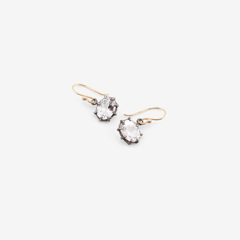 ROSANNE PUGLIESE STERLING SILVER & FACETED OVAL WHITE TOPAZ EAST/WEST MINI GEM EARRINGS