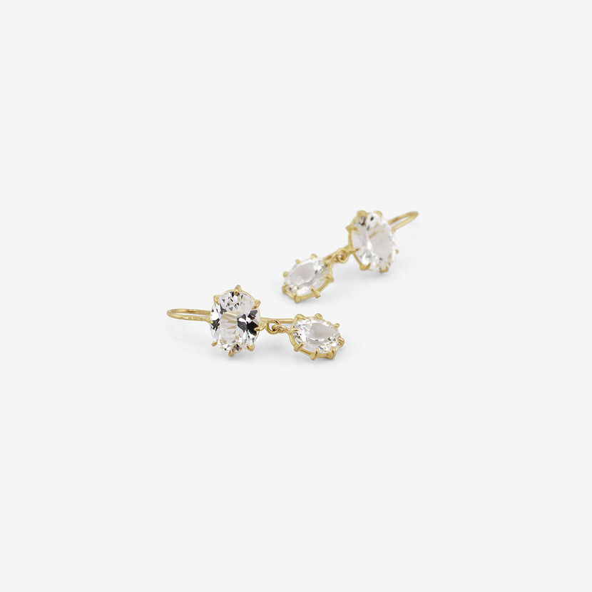 ROSANNE PUGLIESE 18K & WHITE TOPAZ DOUBLE DROP EARRINGS