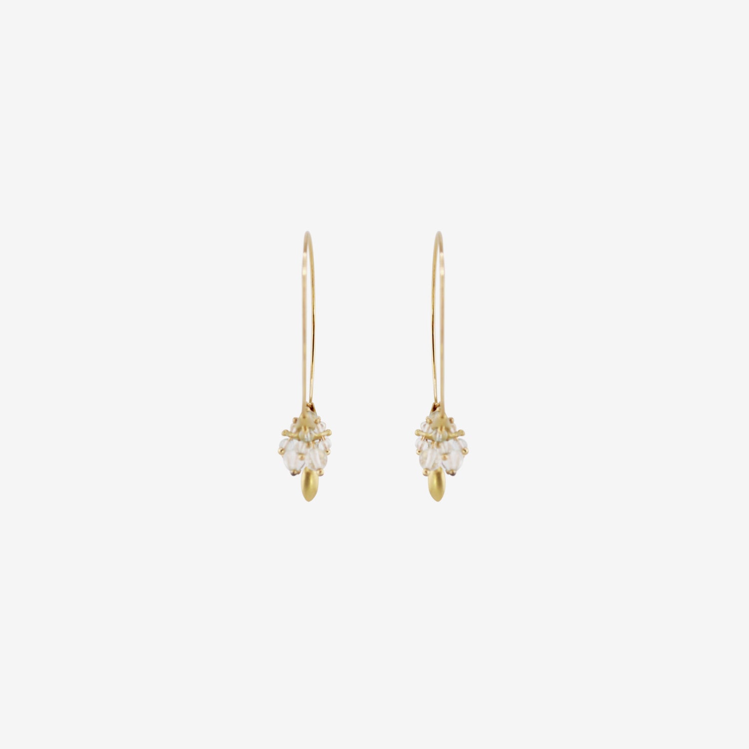TED MUEHLING 18K & MOONSTONE SMALL HOOP CLUSTER EARRINGS