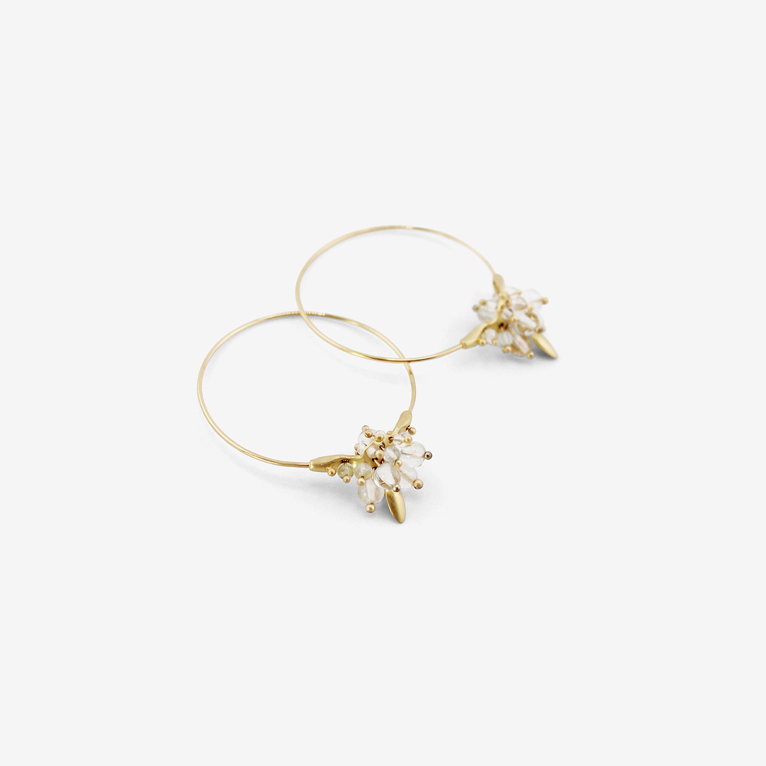 TED MUEHLING 18K & MOONSTONE SMALL HOOP CLUSTER EARRINGS