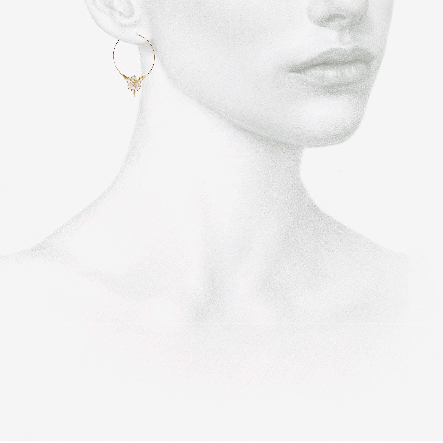 TED MUEHLING 18K & MOONSTONE SMALL HOOP CLUSTER EARRINGS