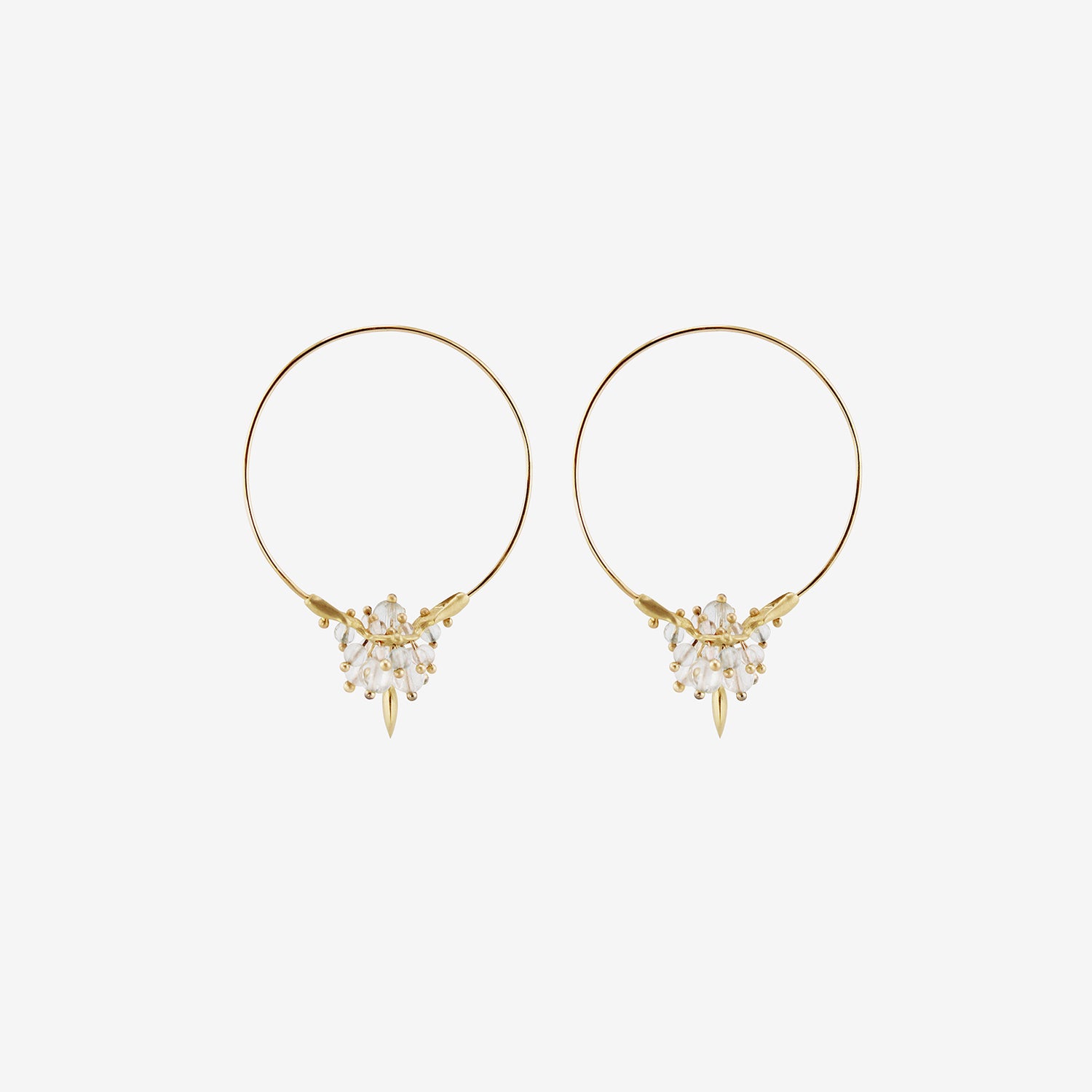 TED MUEHLING 18K & MOONSTONE SMALL HOOP CLUSTER EARRINGS